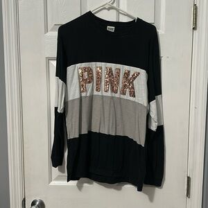 PINK long sleeve tee shirt with sequin size med